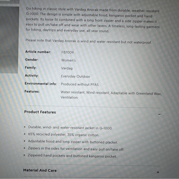 NWOT Pristine Fjällräven Vardag Anorak G-1000 XS ($200 new!!) - Picture 12 of 12